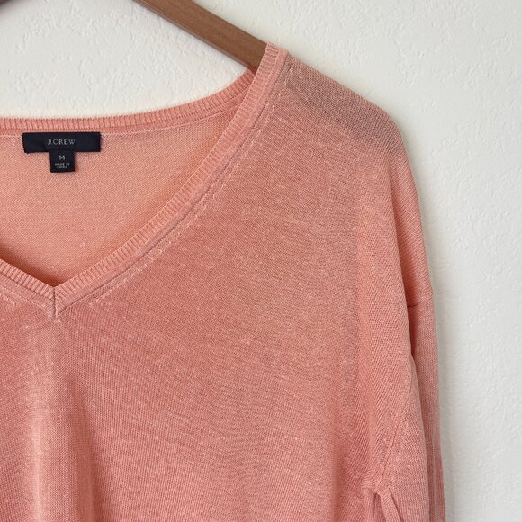J Crew Sweater Womens Medium Orange V-Neck Linen Blend Side Button Resort Top M - Picture 3 of 7